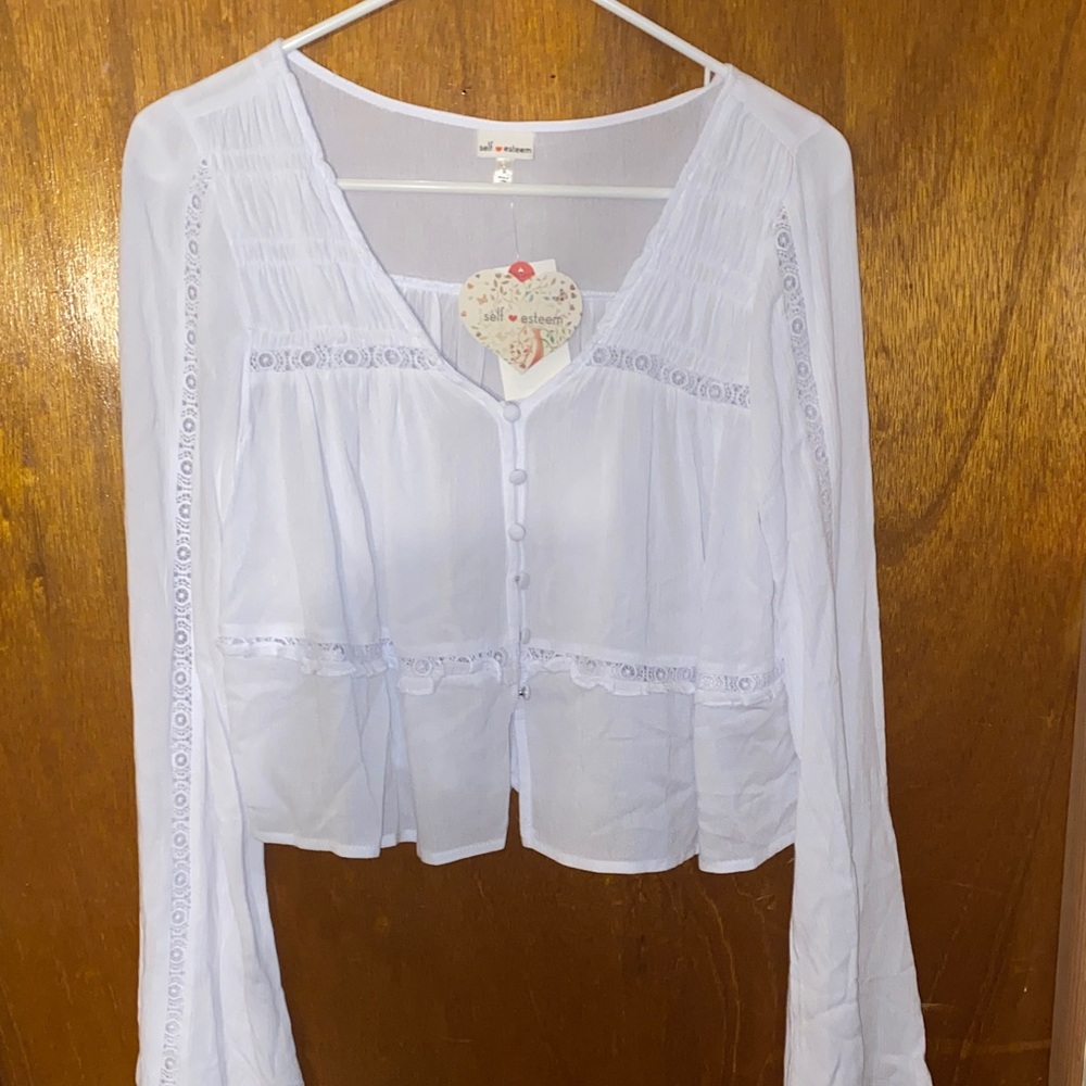 Self Esteem White Button-Up Blouse